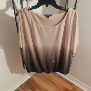 Beige & gray w/ gold sparkles polyester shirt